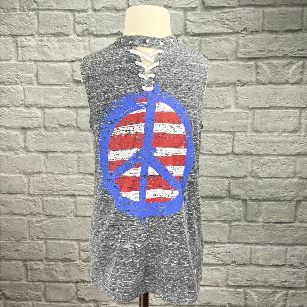 Butter Kids Red, White & Blue Peace Sign Sleeveless Top | American Flag